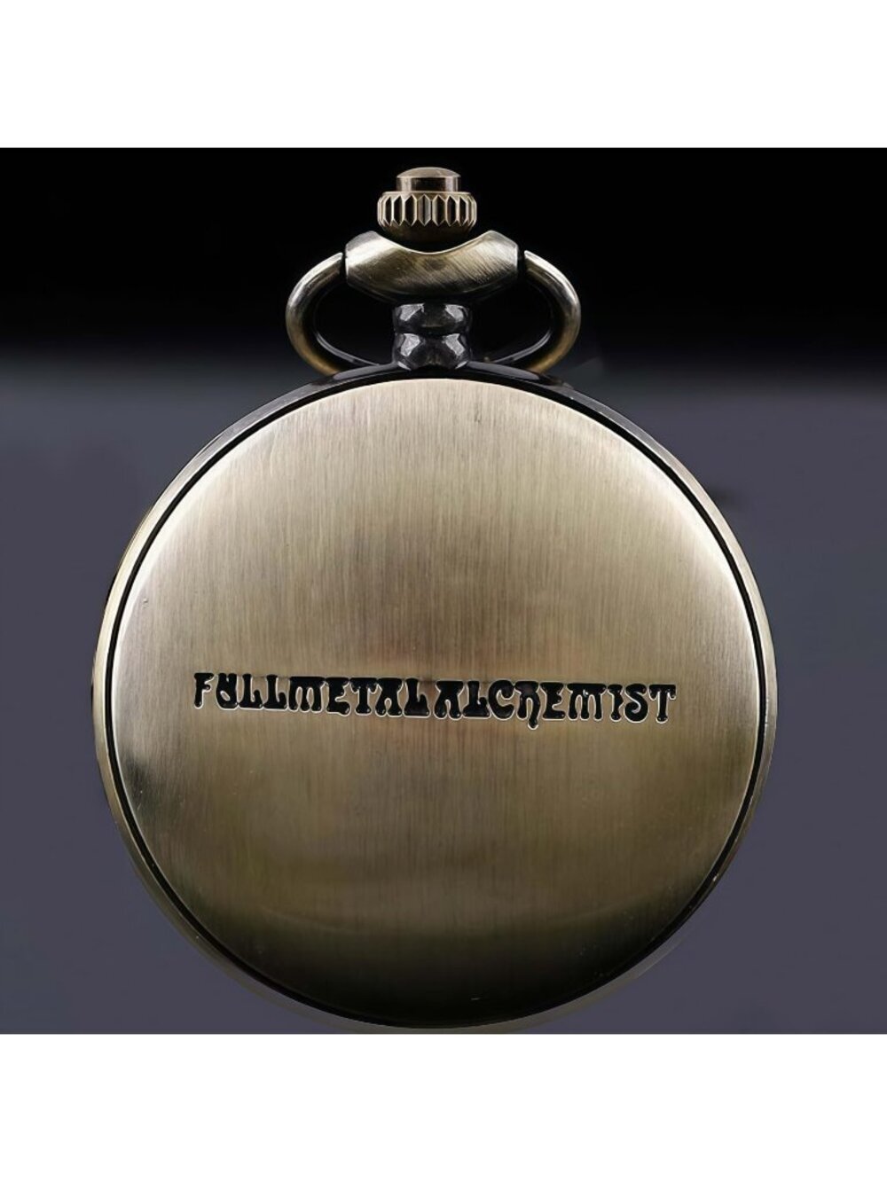 Men's Tan Quartz Engraved Fulmetal Alchenist Arabic Numerals Chain Pocket Watch - Picture 2 of 7
